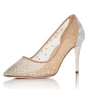 XYD Rhinestones Studded Stiletto High Heels Mesh Pumps for Women